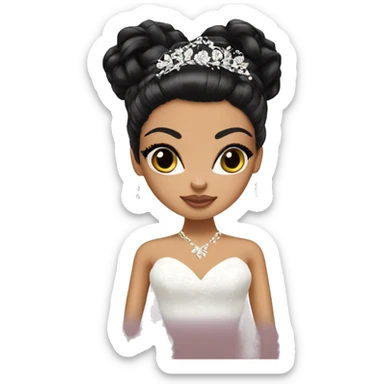 Bratz, bride, black updo hair, olive skin, hazel almond cat eyes sticker