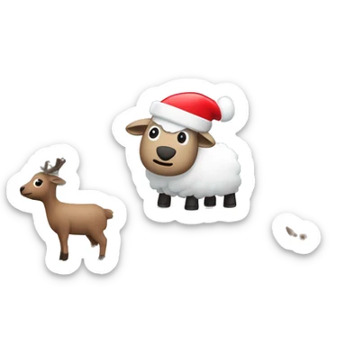 Snow globe with winter landscape sheep and reindeer with Santa hats sticker