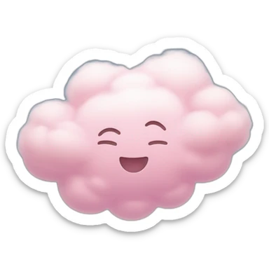 A large, fluffy pink cloud floating in a clear blue sky, with a few wispy white clouds nearby. The cloud is brightly lit by the sun, and its edges are glowing with a golden light sticker