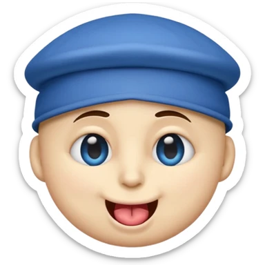 An emoji with a blue hat on its head and 1 blink and tongue sticking out sticker