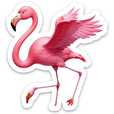 A pink flamingo is flying over the sea. sticker