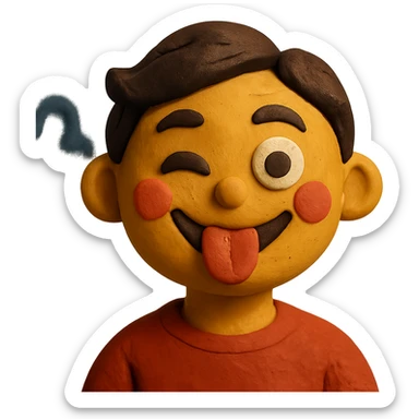 portrait emoji of a person with playful expression in claymation style sticker