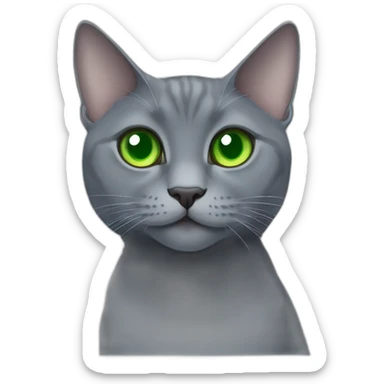 round faced grey russian blue cat with green eyes with big pupils and fat sticker