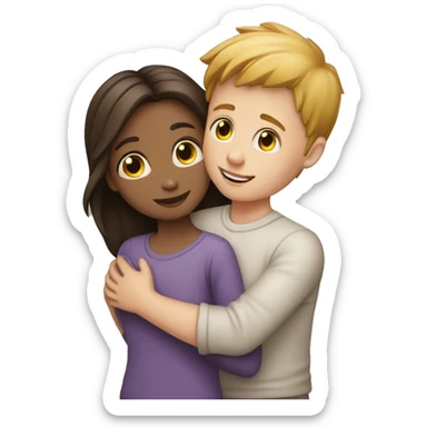 White skin Young man and girl hugs with heart sticker