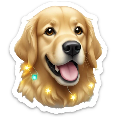 Golden retriever wrapped in Christmas lights sticker