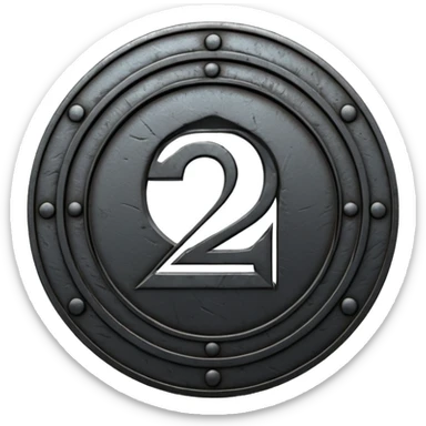 Minimal emoji, gothic metal coin made of black steel, engraved number 2 at the center, ancient industrial aesthetic, worn metal texture, no glow, no neon, flat emoji design, centered, transparent background sticker