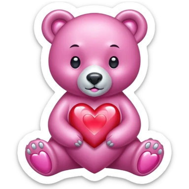 diamond bear pink  with a red heart de cuerpo entero sticker