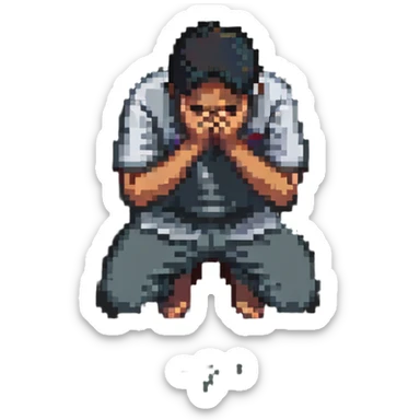 sad Asian man kneeling over, crying sticker
