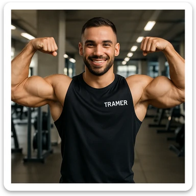 Fitness trainer shows the biceps at full length sticker