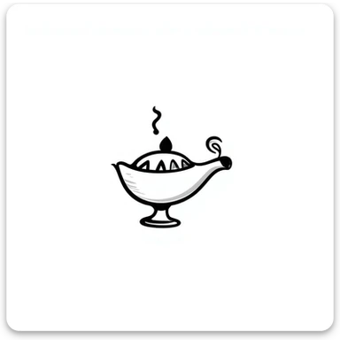 A magic lamp as a hand-drawn black and white doodle sticker