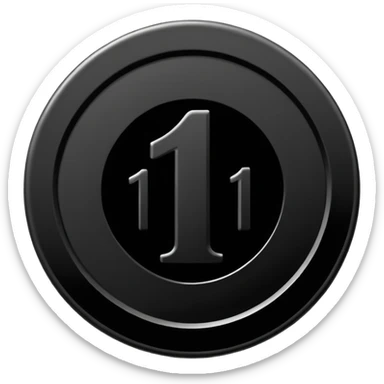 Emoji icon of a black coin with engraved number 1, minimalist style, isolated sticker