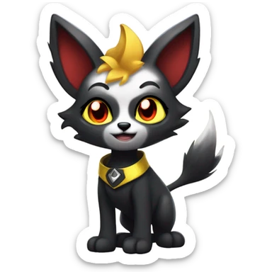 black Shiny Fionbri-Falvie-sparkle-sona with yellow eyes, red edgy markings full body fursona  sticker