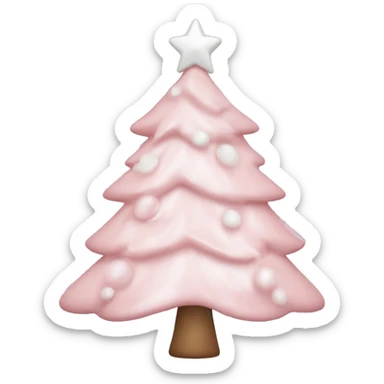 Pastel Pink Christmas tree with white ornaments, and white ribbon sticker