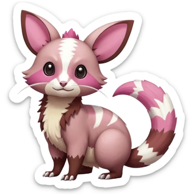 Rare realistic brown-scaled pink, white beige edgy badass epic pretty beautiful handsome gorgeous aesthetic colorful vibrant Vernid-Minccino-Cinccino-Furret-Linoone-Amaura-species-Fakemon-creature by LiLaiRa, random markings, (full body) sticker