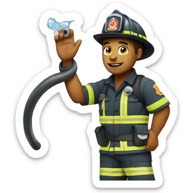 fire fighter, whole body, holding a water hose sticker