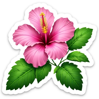 pink hibiscus with leaves sticker