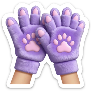 Pastel purple fuzzy cozy furry catty paw fingerless gloves and pulsewarmers sticker