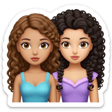 2 pretty bratz fair girls. One has straight brown hair and is tan. One is fair with curly black hair sticker