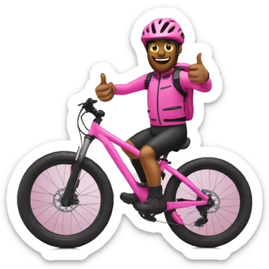 mountain biker on pink bike with thumb up sticker