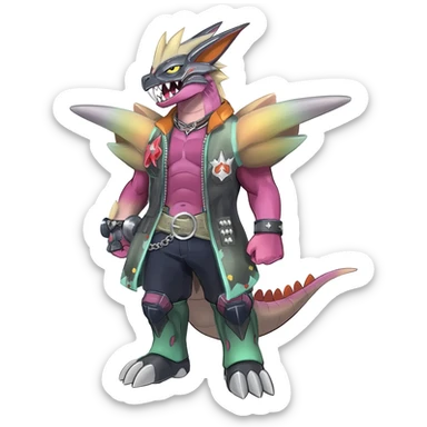  anthropomorphic tough cool Noibat-Noivern-Trico-Scyther-Nargacuga-Litten-Hybrid sticker
