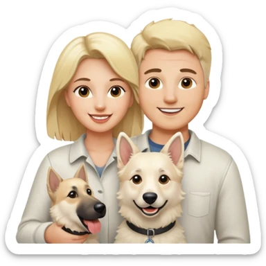 White belgian Shepard with Her blonde owner at a photo shoot  sticker