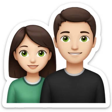 An Asian girl with brown eyes and dark brown hair, with her white boyfriend who has green eyes and light brown hair. sticker