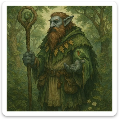 firbolg, mystical druid, surrounded by nature, fantasy art, detailed fantasy illustration sticker