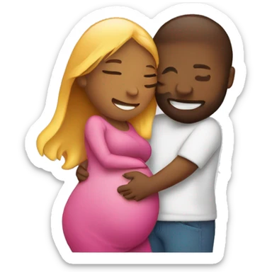 couple embrace with pregnancy glow sticker