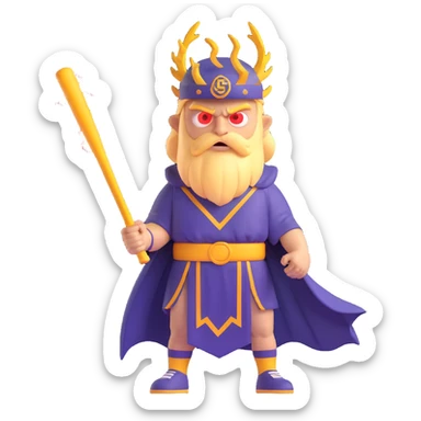 a baseball god with glowing eyes, summoning lightning, in a jersey and toga, bat raised sticker