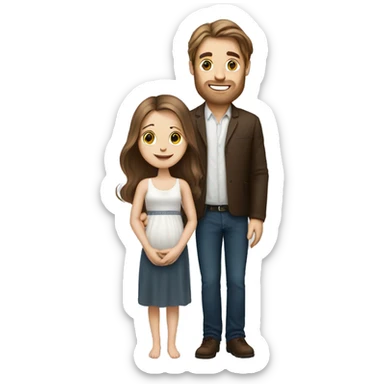 A white guy with brown hair married to a white girl with very long brown hair holding a brown haired baby sticker