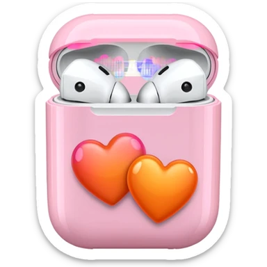 an airpods case filled with two pink and orange hearts instead of headphones sticker