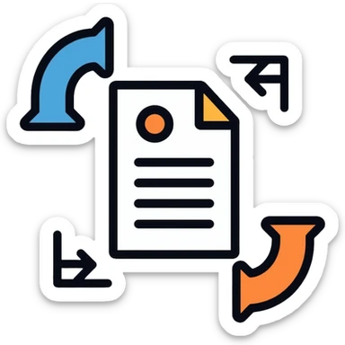 File monitoring icon with arrows showing sending and receiving of files, document with bidirectional arrows sticker