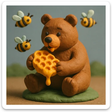 bear eating honeycomb with bees flying around sticker