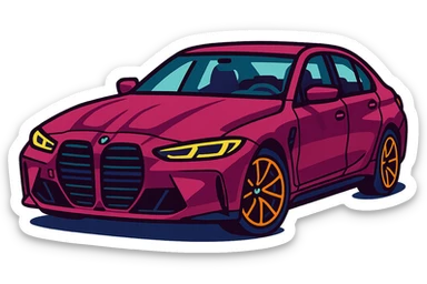 BMW G80, wildberry color, vibrant toon style, transparent background sticker