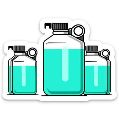 Canisters of motor oil in light gray color, minimalist design with soft gradients in sky blue, teal green, white, and light gray sticker