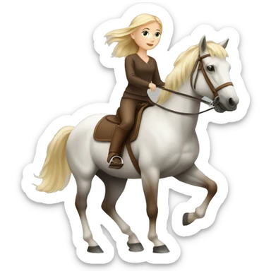 blonde hair girl riding brown and white horse  sticker