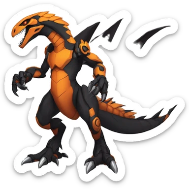  Cool Edgy Black Orange Digimon-Fakemon-Guilmon-Velociraptor-Dragon-Mecha full body sticker
