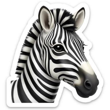 Cinematic Noble Zebra Portrait Emoji, Poised and regal, with a lean, elegant build, a long, graceful equine snout and striking fur of bold black and white stripes, deep-set soulful piercing eyes, Simplified yet sharp and sophisticated features, highly detailed, glowing with a soft, dignified glow, high shine, intelligent and graceful, stylized with an air of savannah chic, focused and attentive, soft glowing outline, capturing the essence of a watchful and confident equine that feels as though it could gallop out of the screen with effortless authority! sticker