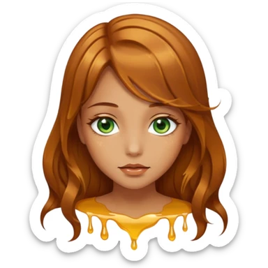 Pretty girl, with brown honey hair and green eyes and hair strands dripping honey sticker