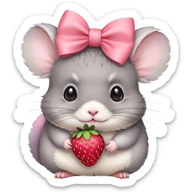 chinchilla with a strawberry and a pink pastel bow on its head sticker