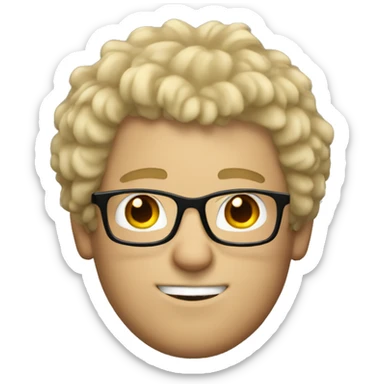 white man with blonde shaggy hair, nerdy glasses  sticker
