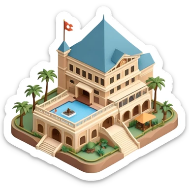 Isometric exterior Walt Disney World Animal Kingdom safari resort hotel, dollhouse style 3D realistic  sticker
