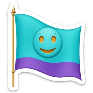 “Emoji-style waving banner, simple flat lines, soft curved flag, bright turquoise/purple/blue/green, minimalist medieval vibe, cute and magical, no castle.” sticker