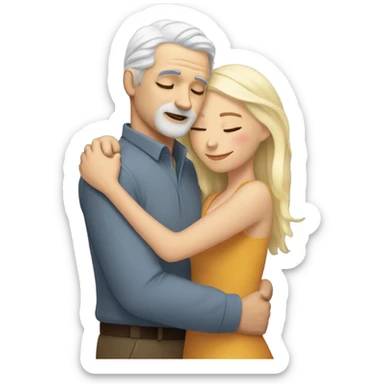 White man - grey hair - no facial hair - hugs blonde girl with eyes closed  sticker