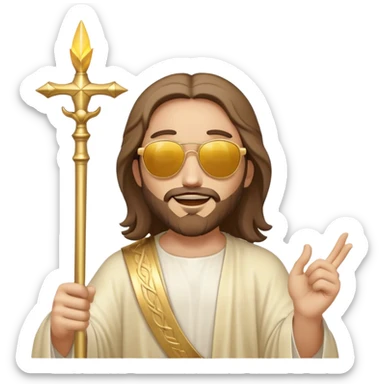 figure of rejoicing Jesus with golden stick sunglases sticker