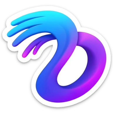 A futuristic abstract logo with curved dynamic lines resembling a subtle hand motion, glowing neon gradients, minimal and modern sticker