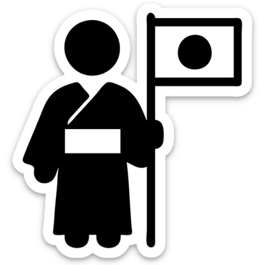 person in a traditional kimono holding the Japanese flag, solid filled icon sticker