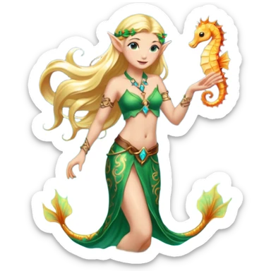 female elf in shimmering pareo, releasing glowing seahorse. Ankle tattoos sticker