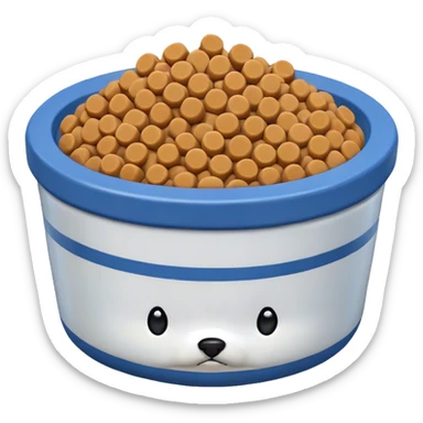 Cute pixel art pet food bowl with white kibble piled on top of it sticker