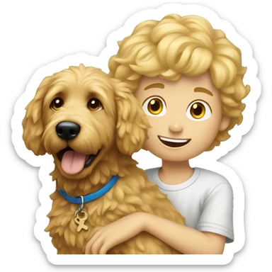 Blond boy with golden doodle dog sticker